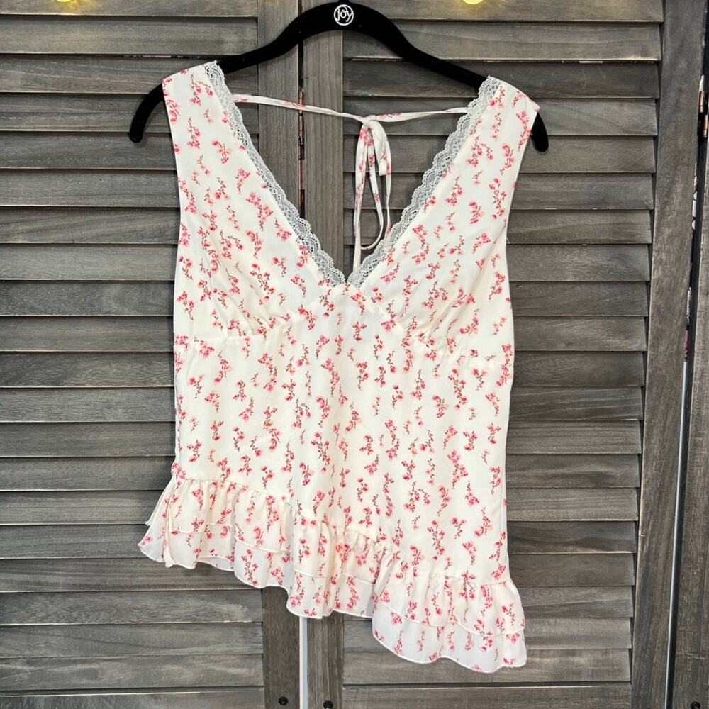Wild Fable Floral Tie Back Tank Top XS NWT Peplum Flowy Romantic Cottagecore - Picture 2 of 8